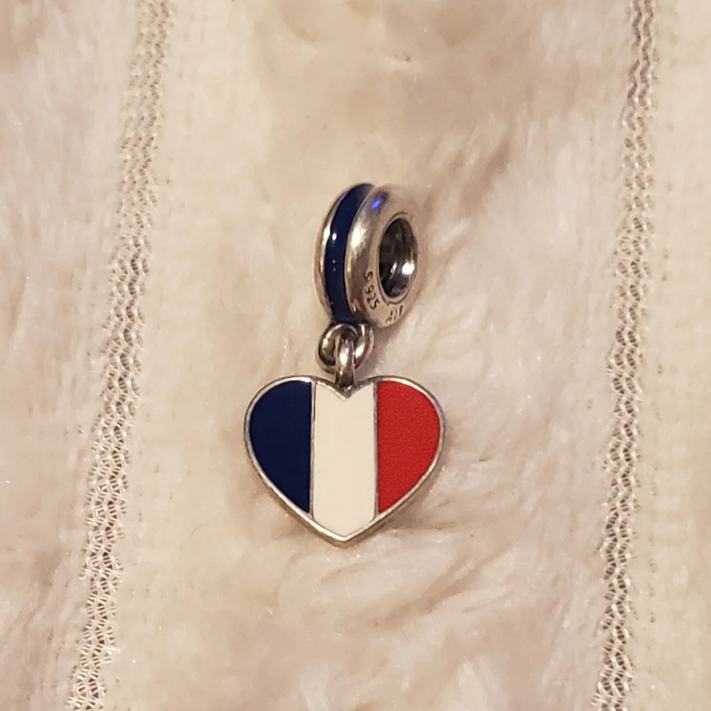 Pandora Silver Red White Blue France Heart Charm - Picture 3 of 8